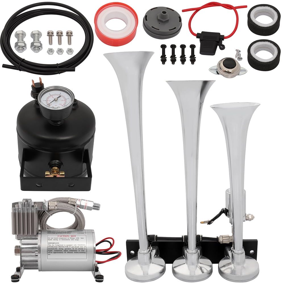 3 Trumpet Electric Train Car Air Horn Kit with 150 PSI Air Compressor 0