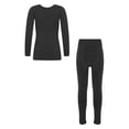 thumbnail image 3 of TiaoBug Kids Girls Gymnastics Bottoming Suit Long Sleeve Fleece-Lined Dance Tops with Leggings Set A Black 13-14, 3 of 7