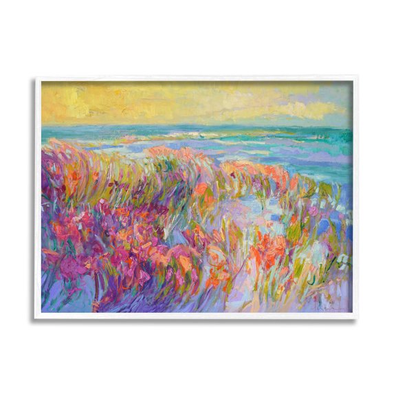 Stupell Industries Modern Seaside Flower Meadow Painting White Framed Art Print Wall Art, Design by Dorothy Fagan