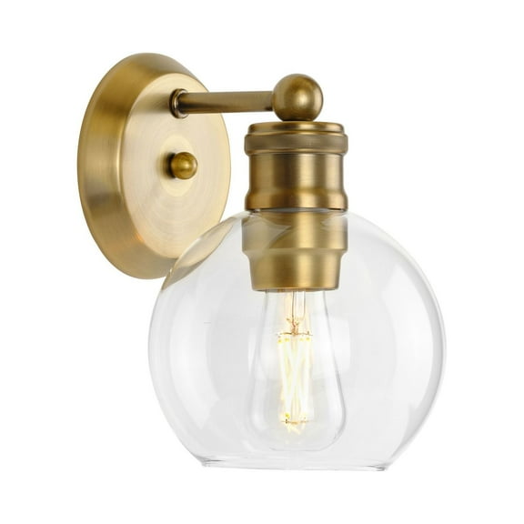 Hansford Collection One-Light Vintage Brass Clear Glass Farmhouse Bath Vanity Light