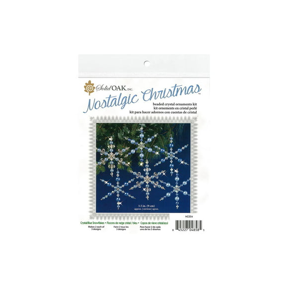 Solid Oak Kit Beaded Ornament Snowflakes Crystl/Bl