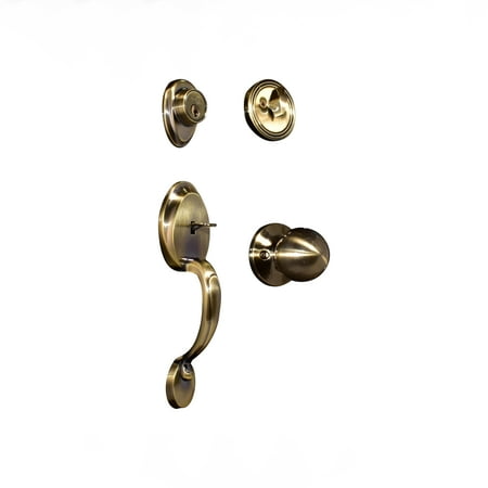 - Constructor COMFORT Entry Door Lock Lever Handle Set with Deadbolt Single Cylinder and Knob Antique Bronze Finish