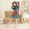 thumbnail image 3 of FORMRS Niños Bathrobe Unisex Hooded Robe Soft Plush Pajamas Sleepwear, Size 7-9T, Christmas Poinsettia, 3 of 7