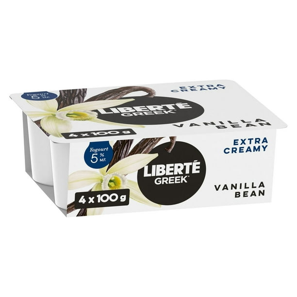 Liberté Grec Yogourt Extra crémeux 5 %, Gousse de vanille, Teneur élevée en protéines, 4 x 100 g 4 x 100 g, 400 g