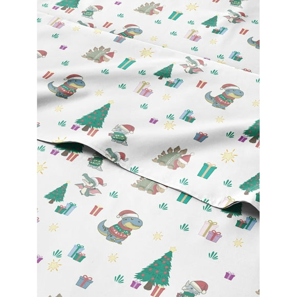 Christmas Sheets Full - 4 Piece Deep Pocket Christmas Sheet Set - Soft Wrinkle Free - Winter Holiday Sheets - Christmas Sheets Kids and Toddlers - Winter Bed Sheets - Cute Christmas Trees & Dinosaurs