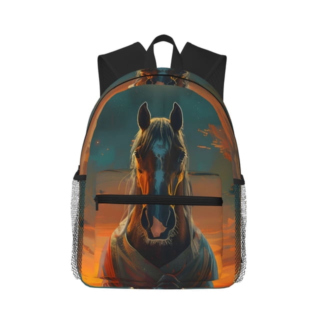 Easygdp Sunset Prairie Meditating Horse Mochila Casual para Portátil, Mochila para Escuela, Viajes, Negocios