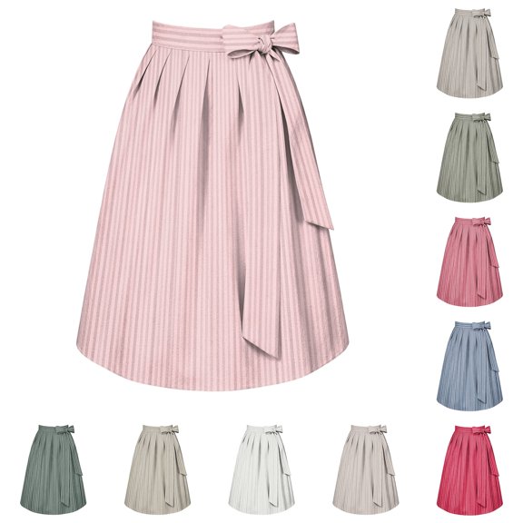 IWRICH Womens Festival Striped Apron Skirt Adjustable Tie Pleated Waist German Bavarian Dirndl Dress Accessory Watermelon Red S