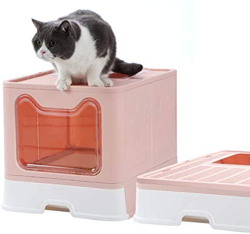 HIPIPET Cat Litter Box Foldable Top Entry Litter Box with Cat Litter Scoop Drawer for Large Cats 