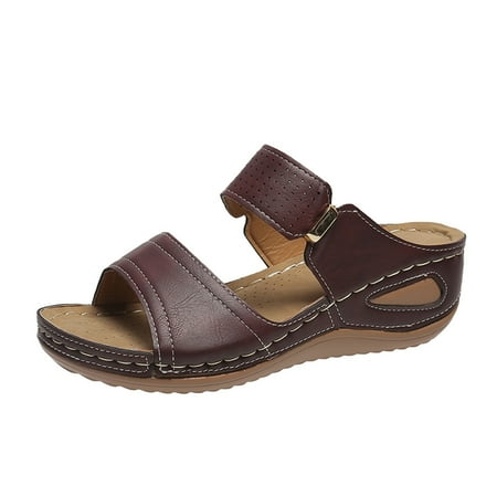 

ZHAGHMIN Sandals Women Comfortable Dressy Wedge Pu Leather Wedge Sandals for Women Thick Bottom Fish Mouth Soft Sole Slippers Comfortable Outer Wear RD1 Size6.5