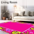 thumbnail image 2 of ODIKA 8'x10' Machine Washable Non-Slip Area Rug, Cheerful Cartoon Tigers Surrounded by Stylized Floral and Dots High Traffic Rug, Pink, 723534, 2 of 7