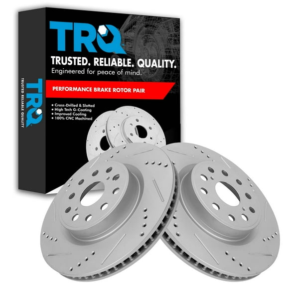 TRQ Front Performance Brake Rotors Set Premium G-Coated Cross Drilled & Slotted Fits Select 2007-2017 Lexus LS460