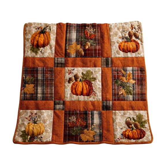 Dpityserensio Fall Pumpkin Maple Plaid Flannel Quilted Throw Blanket Sofa Bed Decor