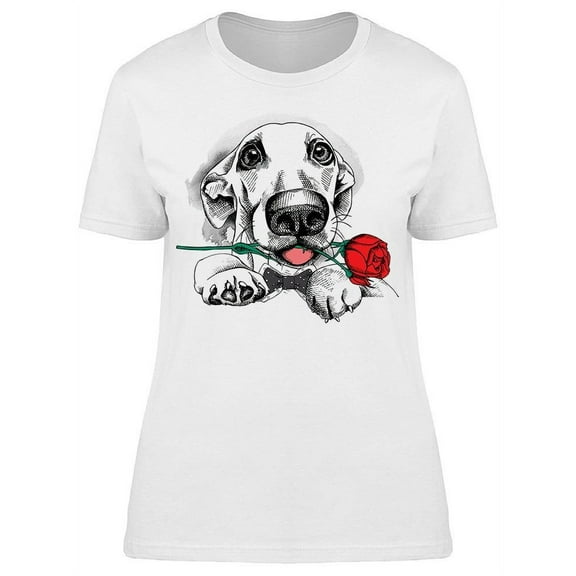 Lovely Dog With A Rose T-Shirt Women -Image by Shutterstock, Female Large
