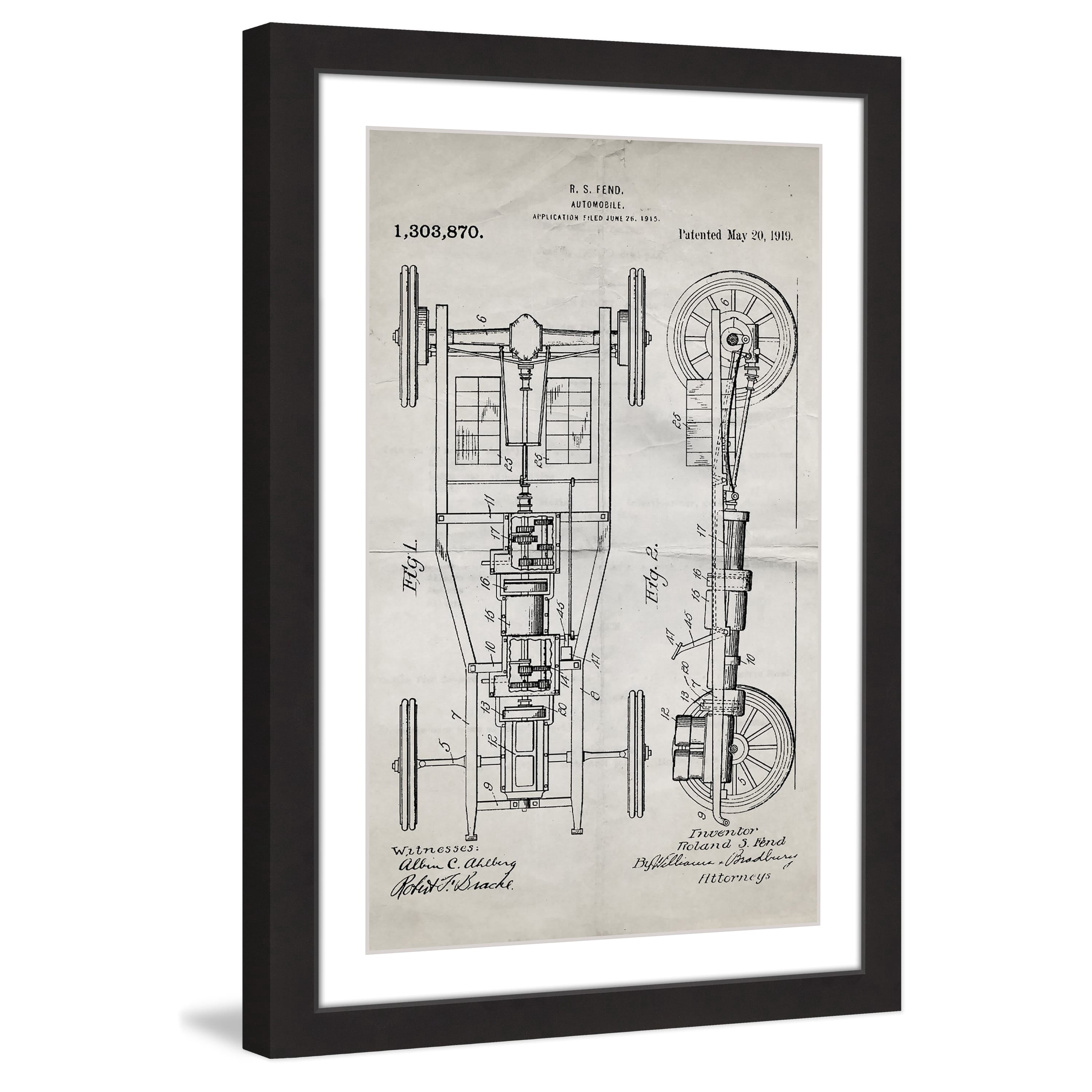 "Automobile 1919 Old Paper" Framed Painting Print