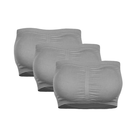 YEJIMAN Double Women Plus Size Strapless Bra Bandeau Tube Removable Padded Top Stretchy  Gray Cotton Underwear For Women  Polyester Women Underwear Cotton