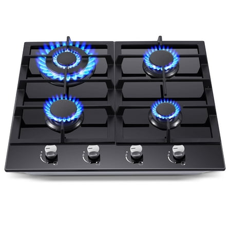 Amzgachfktch 4 Burners 24 inch Gas Cooktop Stainless Tempered Glass Natural Gas/LPG Convertible