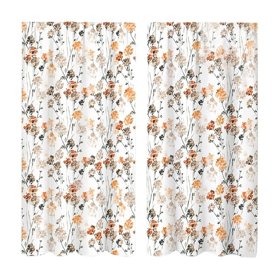 2 Panel Fall Kitchen Curtains, Vintage Autumnal Theme Farmhouse Vibe Wild Flowers Curtains, Window Drapes Set for Kitchen Cafe Decor - 27.5X59''