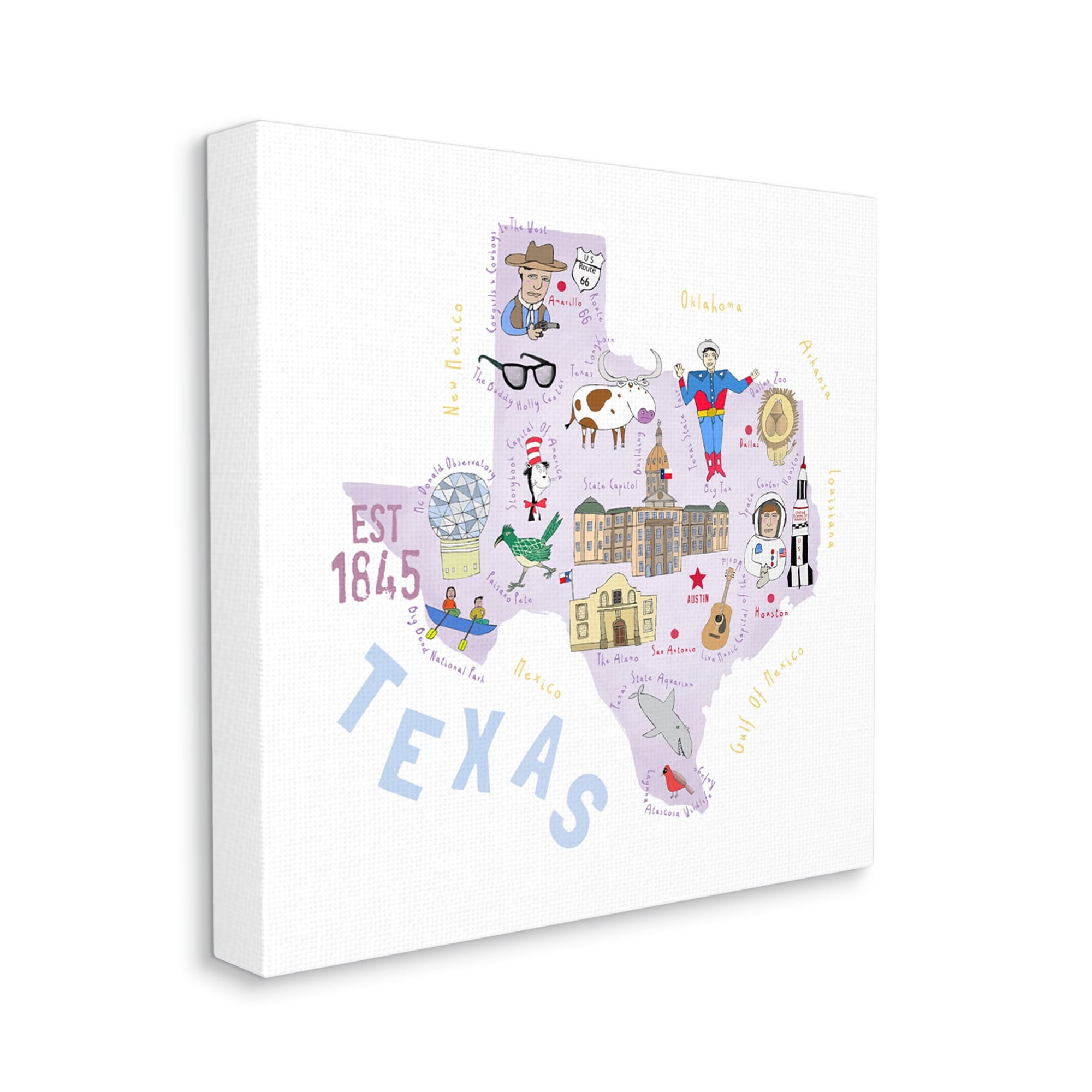 Stupell Industries Pastel Texas Landmarks Map Travel & Places Painting Gallery Wrapped Canvas Print Wall Art