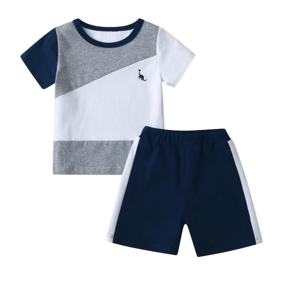Toddler Infant Baby Boy Clothes Short Sleeve Contrast Color Tops and Shorts Casual Summer Outfits Set Grey 12-18 Months