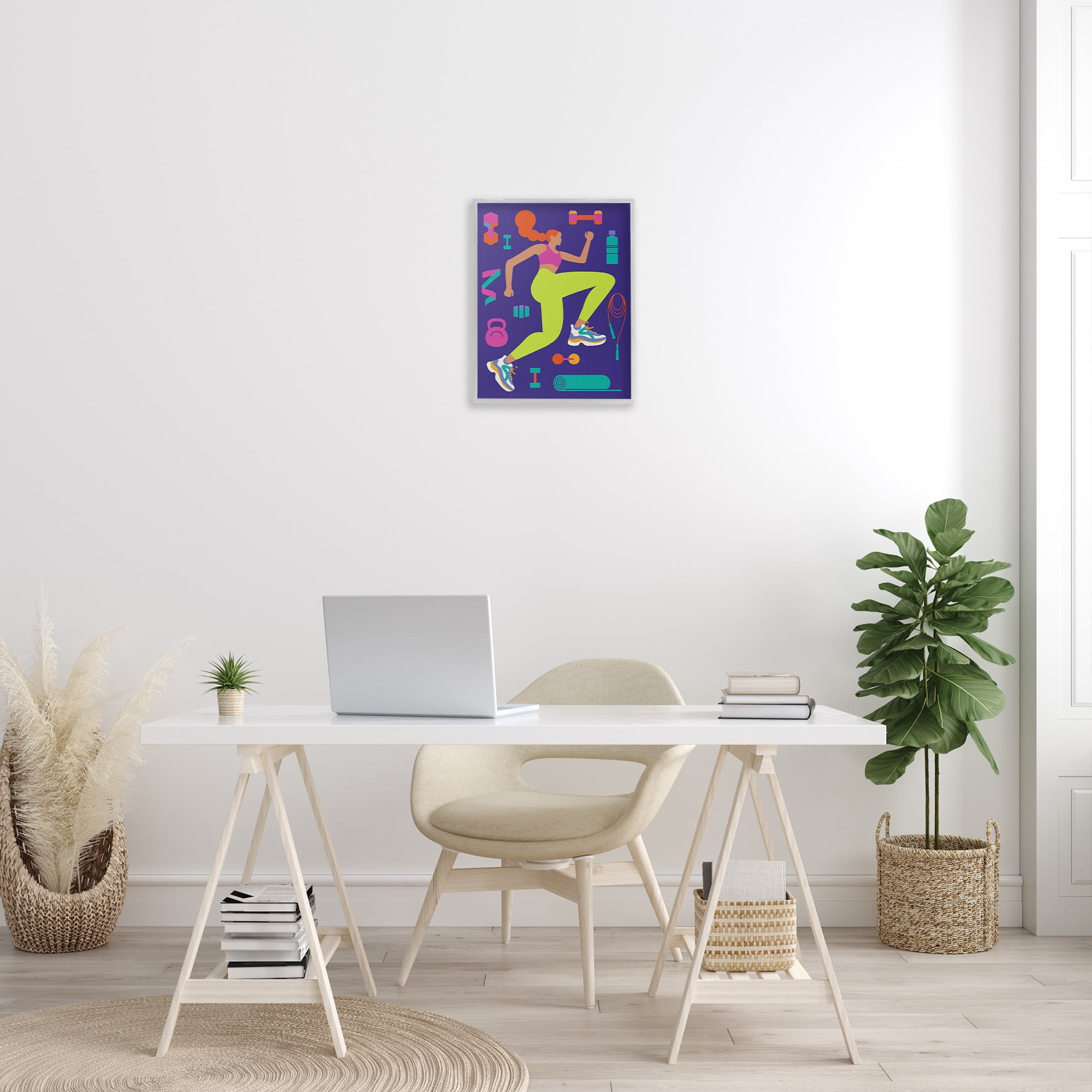 Stupell Industries Woman with Fitness Weights Sports Painting Gray Framed Art Print Wall Art, 16 x 20