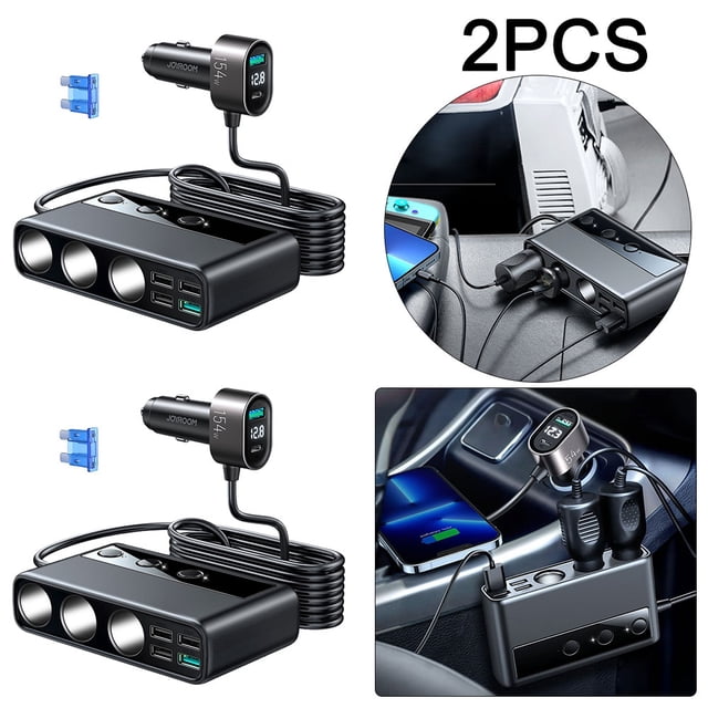 Adaptador Cargador Coche 2 Uds 154W Adaptador Corriente para Coche 9 en 1 3 Enchufes QC3.0 para Vehículo