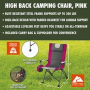 Ozark Trail High-Back Folding Camping Chair with Headrest, Cup Holder, Pink, Adult