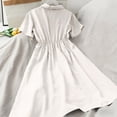 thumbnail image 7 of Piuwrlz Summer School Uniform Dresses Girls Graphic Crew Neck Dress Lapel Collar Button Princess Skirts Beige Size 13-14 Years, 7 of 7
