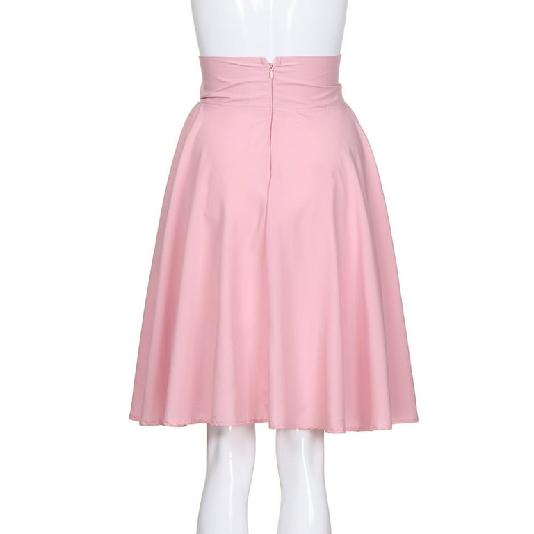 Tiqkatyck Skirts for Women, Women Solid Flared Retro Casual