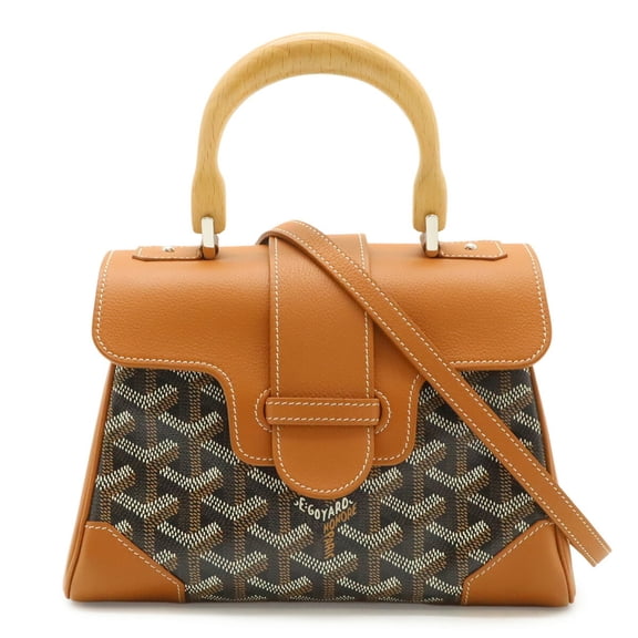 Pre-Owned GOYARD Saigon Mini Handbag, Wood Handle Shoulder Bag, Herringbone Pattern,...