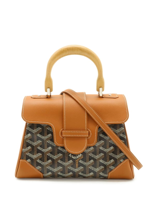 Pre-Owned GOYARD Saigon Mini Handbag, Wood Handle Shoulder Bag, Herringbone Pattern,...