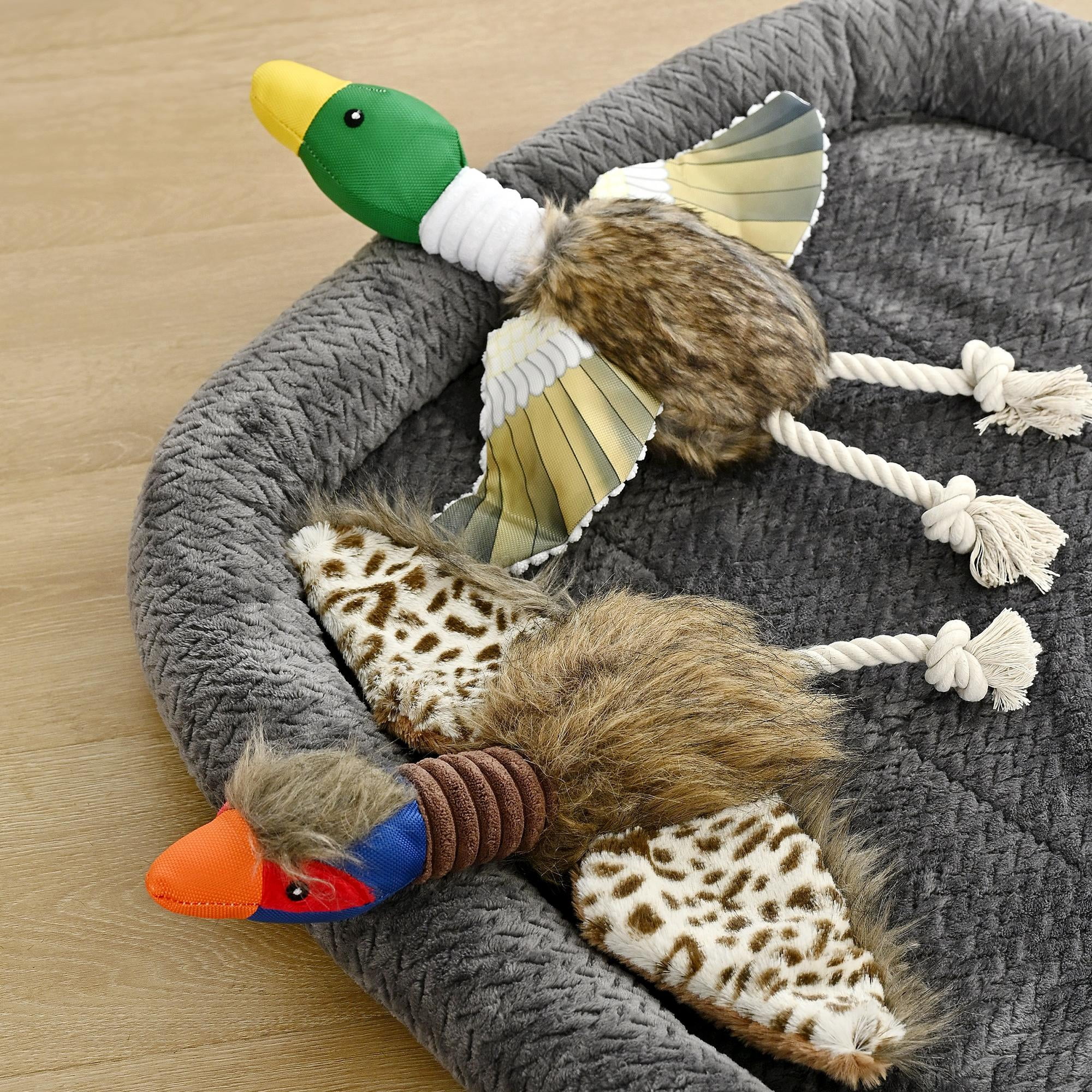 Max & Marlow Plush Duck Dog Squeaky Toy Set, 2-Pack Interactive Pheasant Toys with Crinkle Sound for Puppy Play and Training