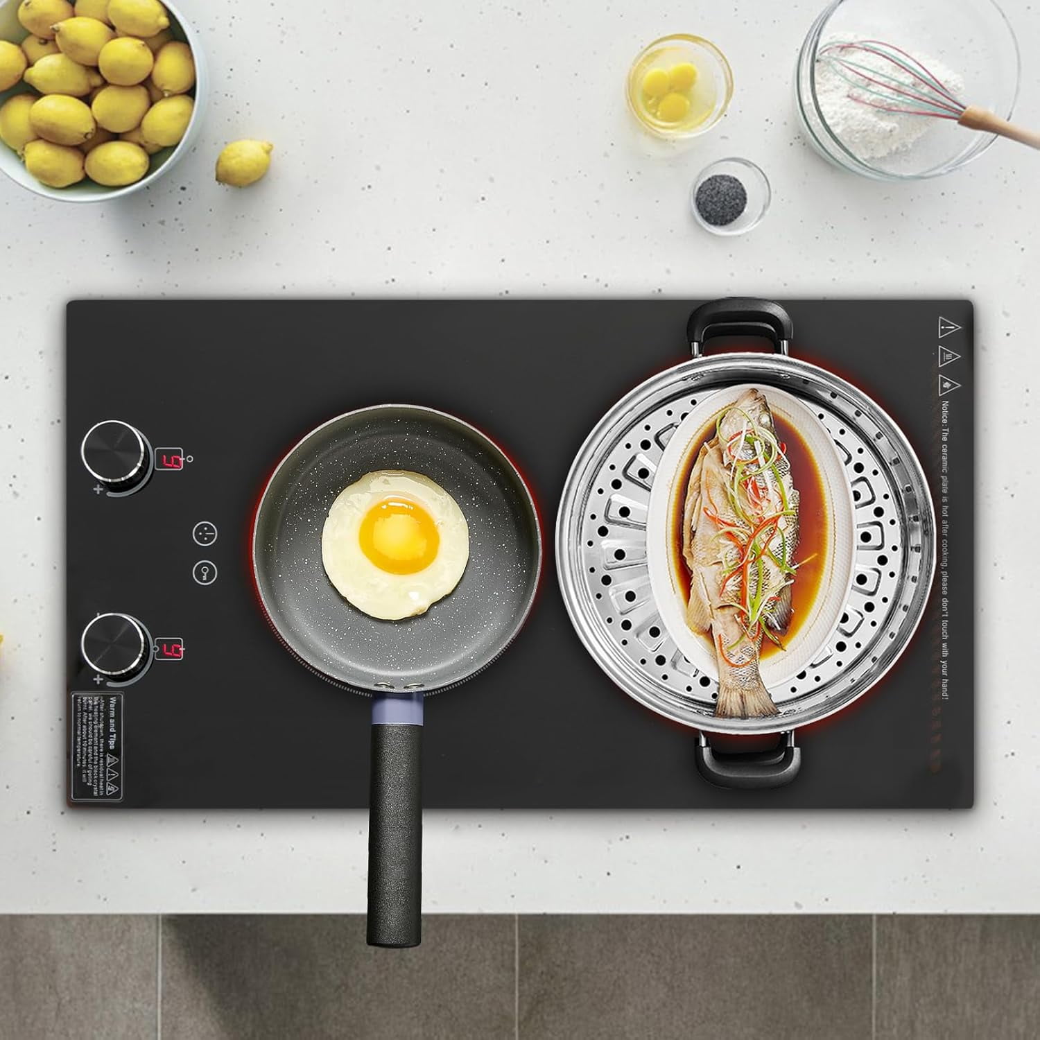 Double Induction Cooktop Burner 2100W 110V Electric Cooktop 2 Burner Induction Cooker Cooktop Electric Hob Top 10 Levels