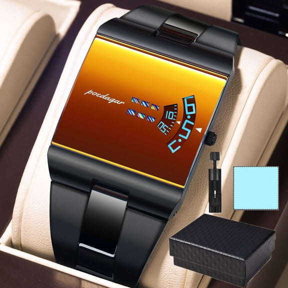POEDAGAR Rectangle Stainless Steel Men Quartz Wristwatch Fashion Casual Waterproof Sport Watch With Gift Box