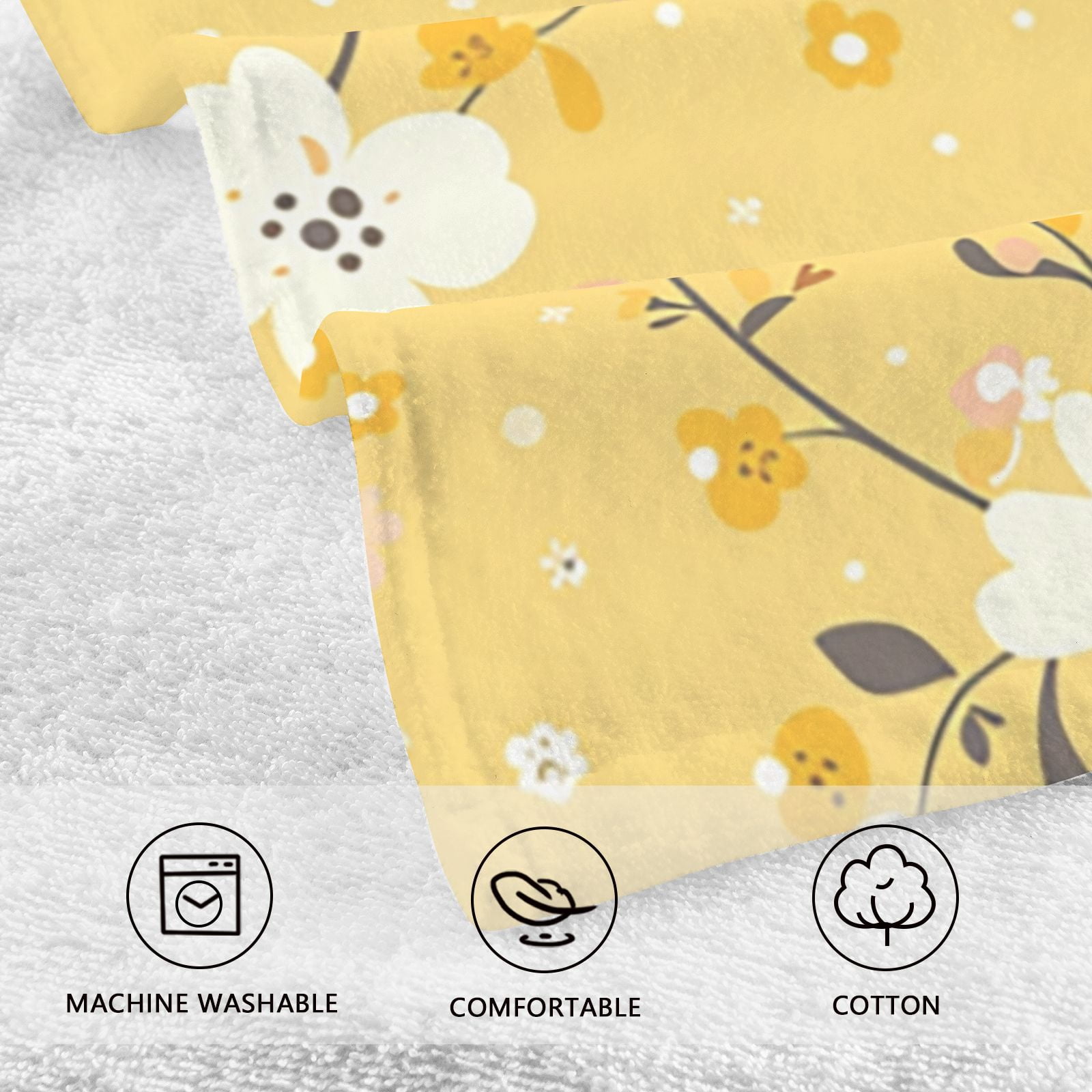 Yellow Floral Hand Towels Cotton Bath Towels Large Face Towels Absorbent for Bathroom 2 Packs