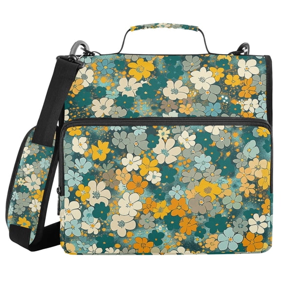 3 Ring Zipper Binder with Shoulder Strap Waterproof Trapper Keeper 2 Inch D-Ring 500 Sheets Capacity Watercolor Little Daisy