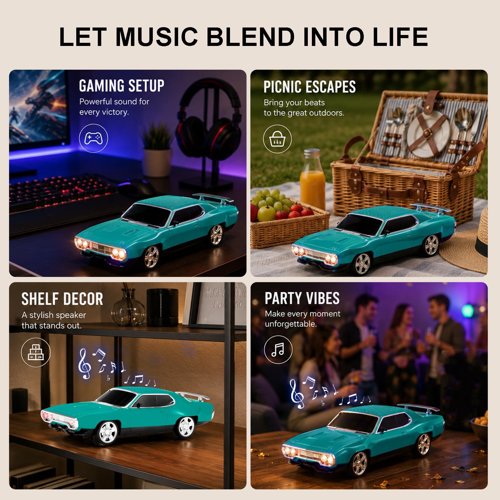 WSTER WS-620 Retro Muscle Car Portable Bluetooth Speaker, 2*5W Heavy Bass Wireless Speaker, Bluetooth 5.4, TWS Pairing, FM Radio, TF/USB, Hands-Free Call,The perfect gift for family and friends
