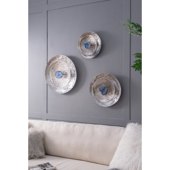 Silver Textured Oversized Disc, Wall Decor for Living Room Bedrrom Entryway Office, Set of 3 On-Site