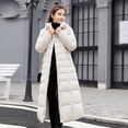 thumbnail image 2 of Chaqueta de algodón para mujer, estilo largo, por encima de la rodilla, chaqueta de algodón para mujer, cuello de piel grande, corte entallado, chaqueta de algodón grueso para mujer, 2 of 5