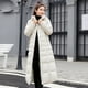 thumbnail image 3 of Chaqueta de algodón para mujer, estilo largo, por encima de la rodilla, chaqueta de algodón para mujer, cuello de piel grande, corte entallado, chaqueta de algodón grueso para mujer, 3 of 5