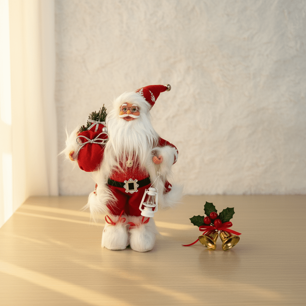 Standing Santa Claus Figurine - Vintage Red & White Resin Christmas Decor, 9-Inch Tall With Lantern, Festive Mantel Or Tabletop Decoration
