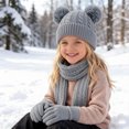 thumbnail image 5 of 3 Pcs Kids Winter Knit Hat Scarf Gloves Set for Boys Girls Pompom Beanie Thick Thermal Sets for Outdoor Ski Wear Gray 3-12 Years, 5 of 5