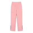 thumbnail image 4 of Linen Pants Women Petite Casual Straight Leg Pants Ladies Elastic Waist Pull On Trousers with Pockets,Cotton Soft Breathable ankle pants，Split Button Design Pink L, 4 of 6
