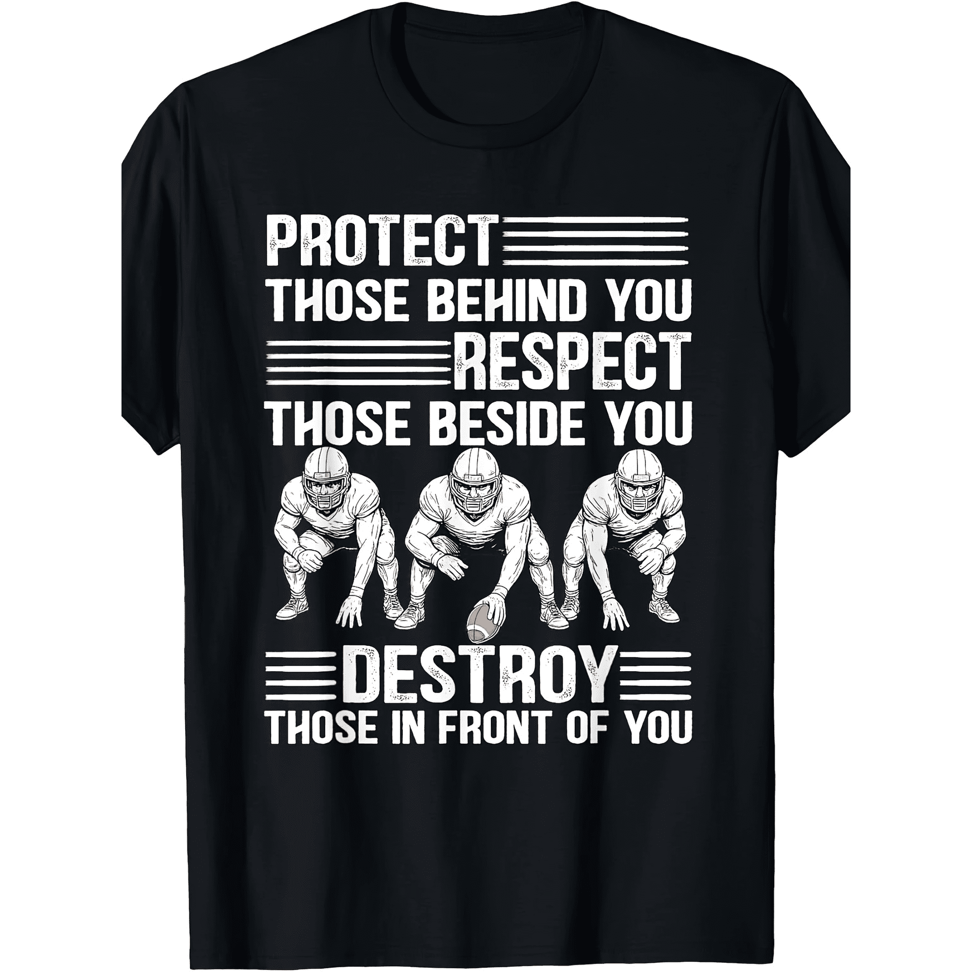 Men's Offensive Lineman Football Graphic T-Shirt, Protect Respect Dominate Sports Quote Tee, American Football Player Crew Neck Short Sleeve Cotton Shirt, Athletic Team Spirit Gift for Football Fans