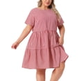 thumbnail image 4 of Vestidos de cuadros para mujer de tallas grandes Agnes Orinda, estilo vintage de los años 50, con capas, cuello redondo, manga corta, casual de verano, midi, en cuadros rojos, talla 3X, 4 of 6
