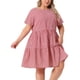 thumbnail image 4 of Vestidos de cuadros para mujer de tallas grandes Agnes Orinda, estilo vintage de los años 50, con capas, cuello redondo, manga corta, casual de verano, midi, en cuadros rojos, talla 3X, 4 of 6