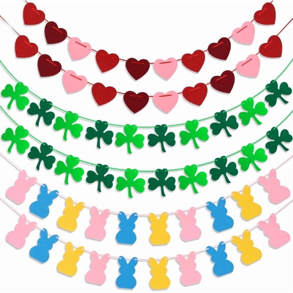 Valentines Day Decorations, 6 PCS Felt Garland for Valentines, St Patricks, Easter Decorations, Heart Garland for Mantle, Wall, Party Heart Decor
