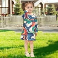 thumbnail image 5 of long-sleeved dress Colorful Wave Abstract Art A-line dress with ribbed cuffs Soft and comfortable, 5 of 6