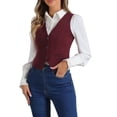 thumbnail image 4 of INSPIRE CHIC Women's Denim Vest V Neck Button Down Casual Jean Waistcoat Sleeveless Jakcet L Wine Red, 4 of 6