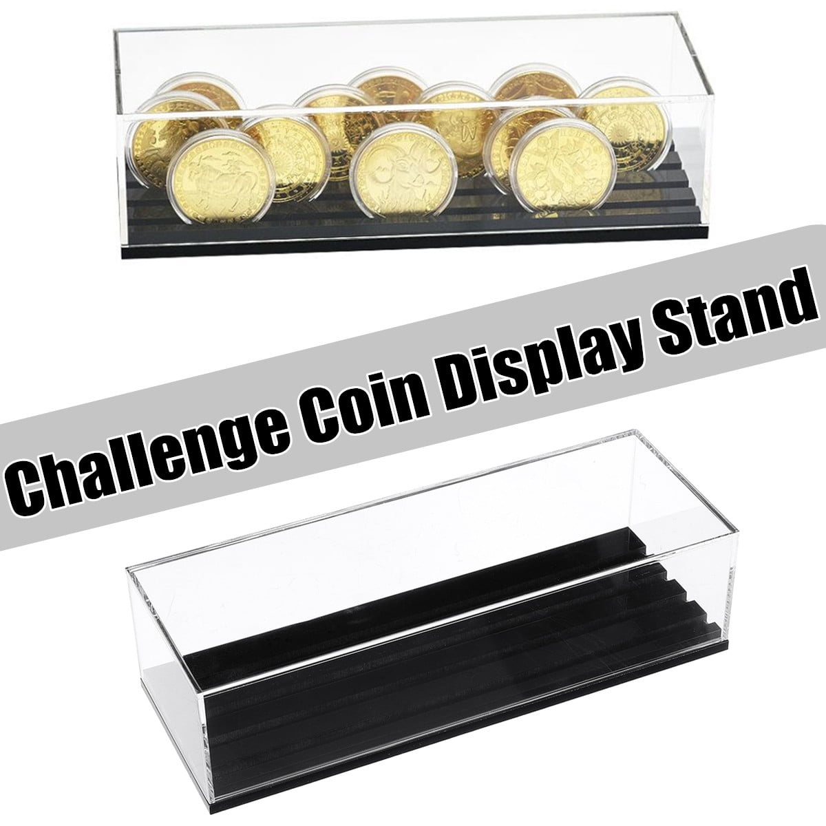4 Rows Acrylic Challenge Coin Display Stand Rack Collection Storage