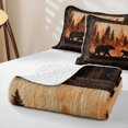 thumbnail image 4 of Manfei Rustic Grizzly Bear Twin Quilt Set, Countryside Pine Tree Twin Coverlet Set, Dark Brown Orange, Black Reversible, 2pcs, 1 Bedspread and 1 Pillowcase, 4 of 7
